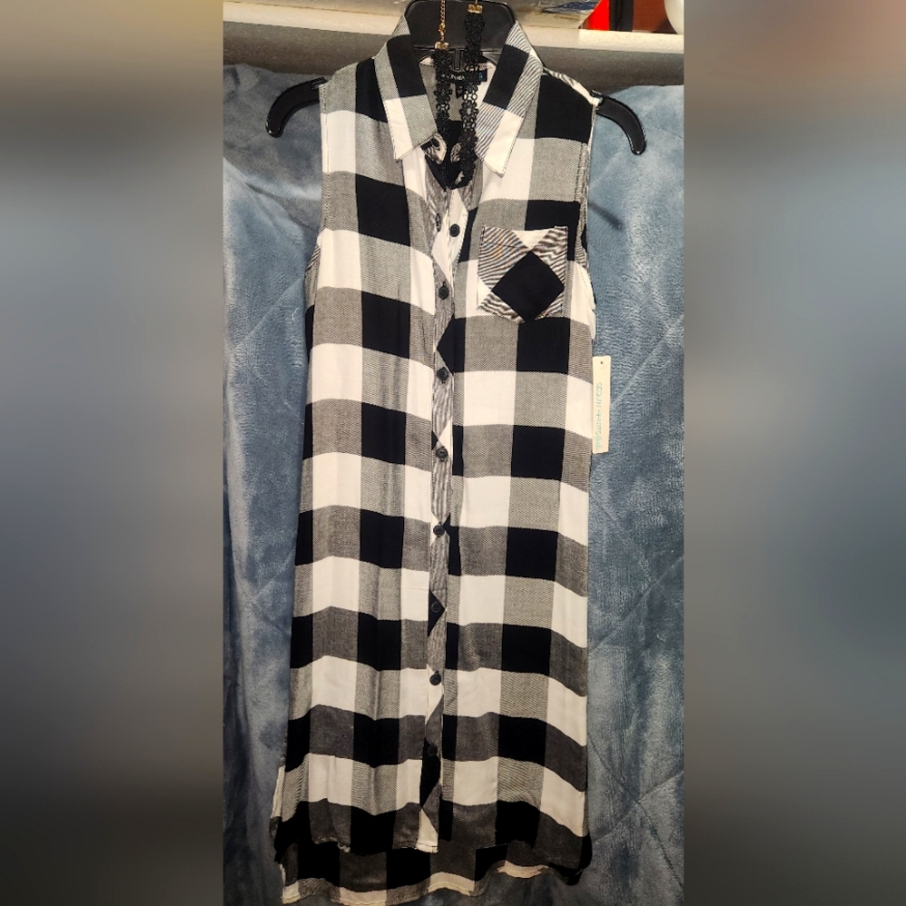 Black checkered button down dress